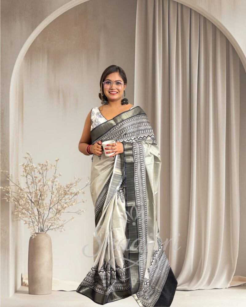 Tussar Cotton Whiteblack