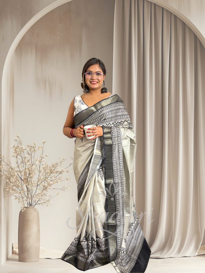 Tussar Cotton Whiteblack