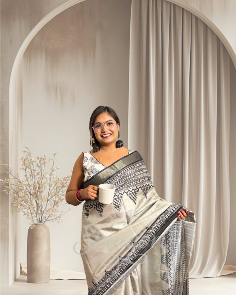 Tussar Cotton Whiteblack