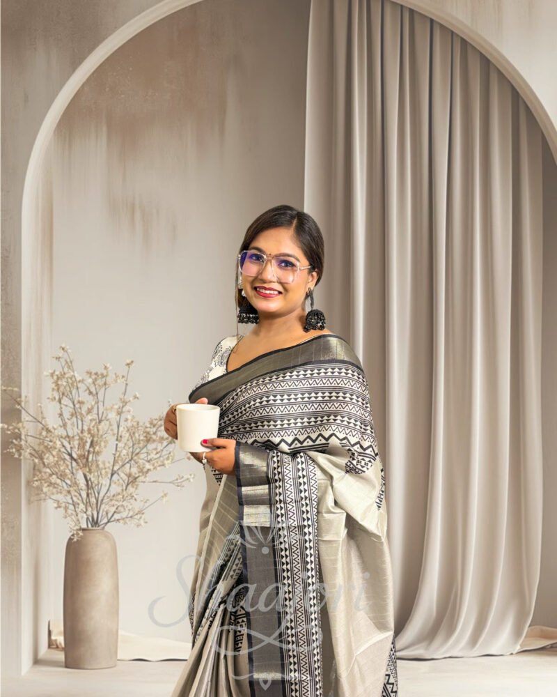 Tussar Cotton Whiteblack