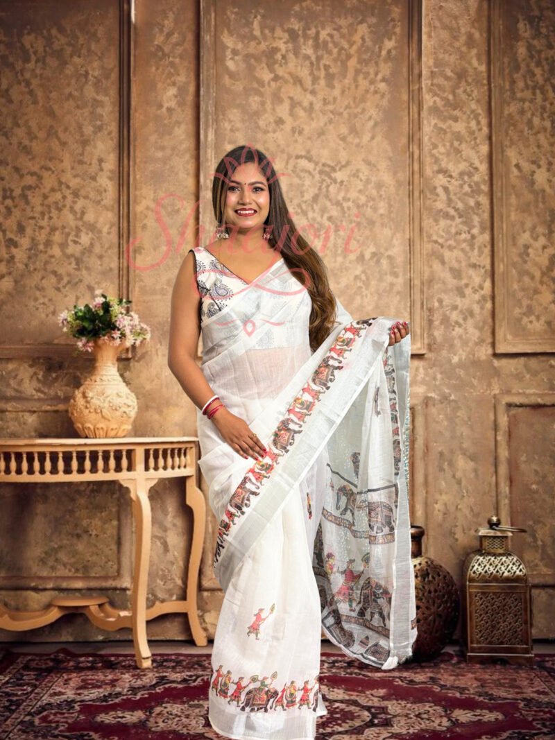 Elephant Linen Saree