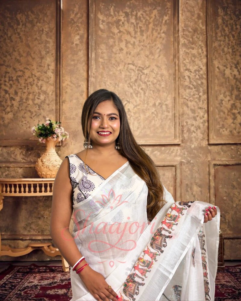 Elephant Linen Saree