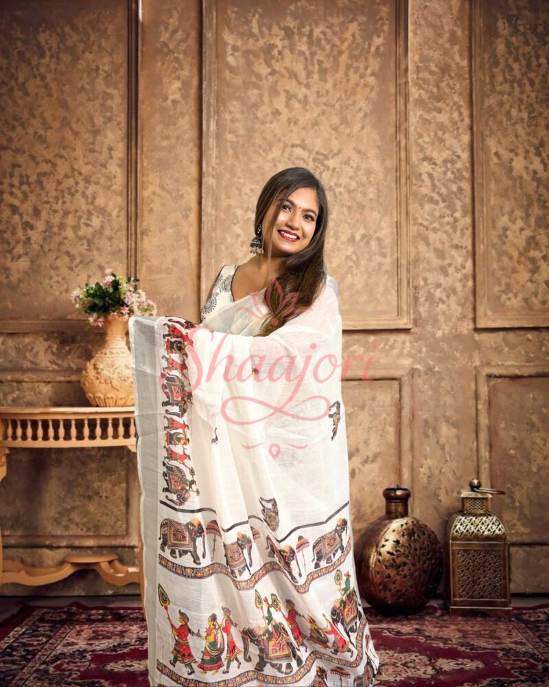 Elephant Linen Saree