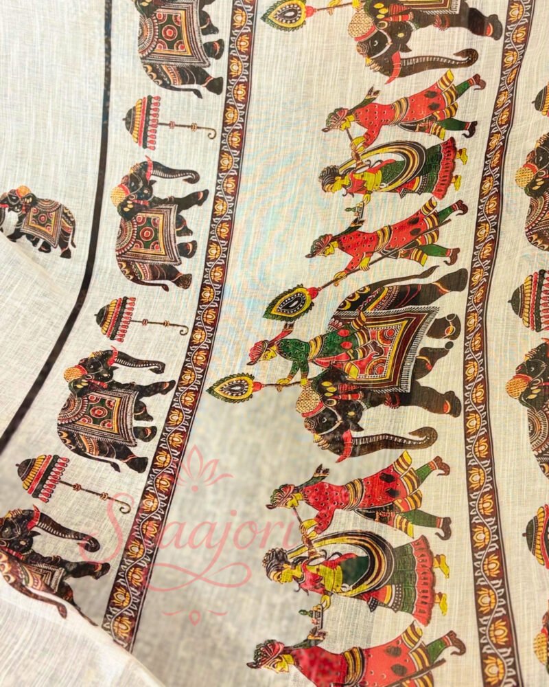 Elephant Linen Saree