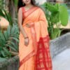 Orange South Cotton Gadwal Saree with Zari Border