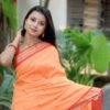 Orange South Cotton Gadwal Saree with Zari Border